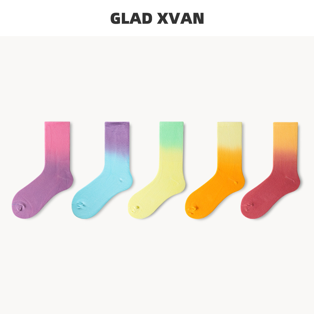 GLADXVAN情侣吊染渐变潮中筒袜