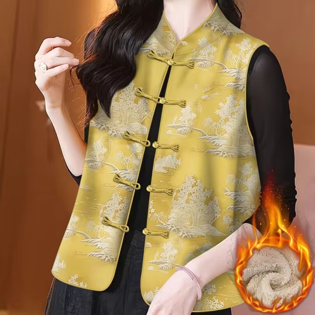 中式国风加绒盘扣马甲