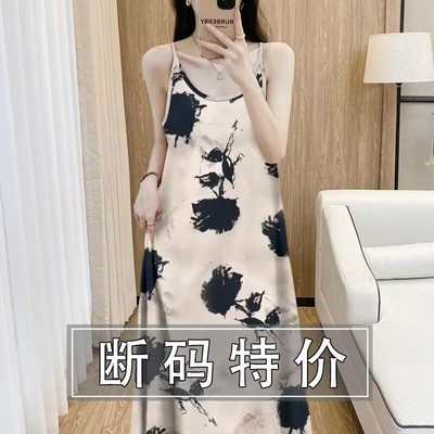 2024年夏季新款碎花红色妖姬吊带连衣裙气质时尚印花无袖连衣裙子