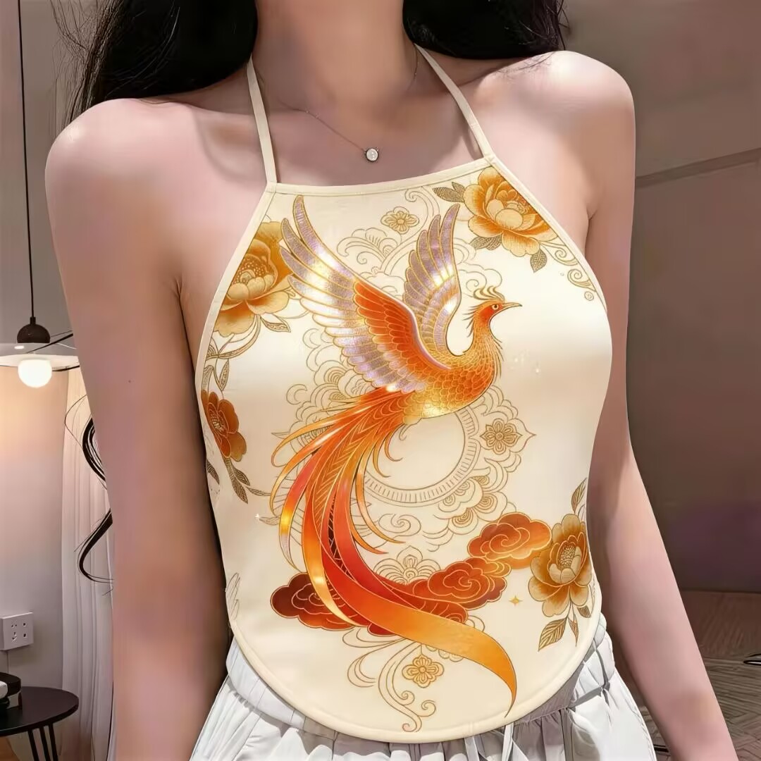 2026新潮冰丝肚兜印花古风一片式露背吊带肚兜可内搭女士性感衣装