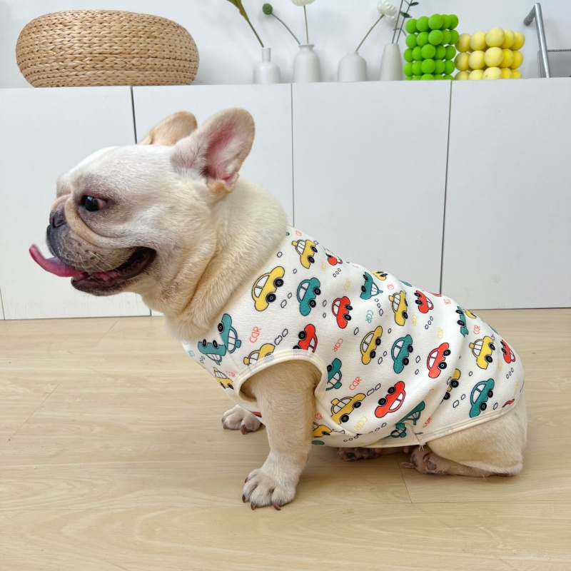 法斗衣服秋冬季加绒背心卡通奥利绒保暖马甲巴哥斗牛犬胖狗狗衣服