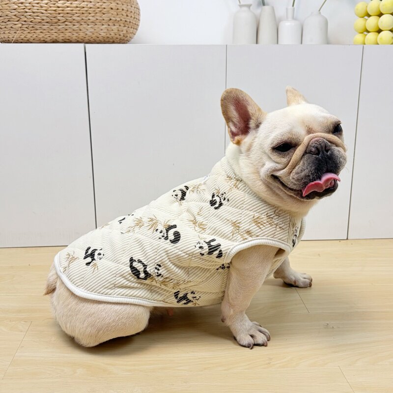法斗衣服秋冬季加绒加厚马甲棉背心外套卡通巴哥斗牛犬胖狗狗衣服