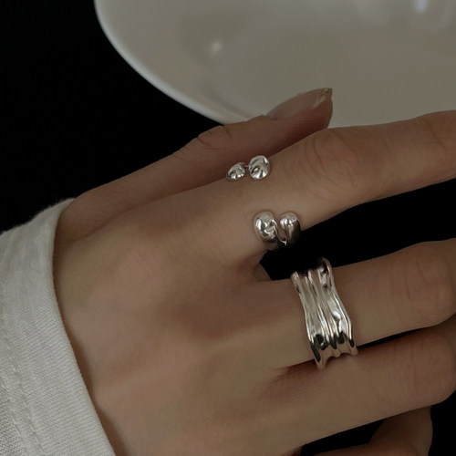 小众褶皱质感双层不规则纯银戒指