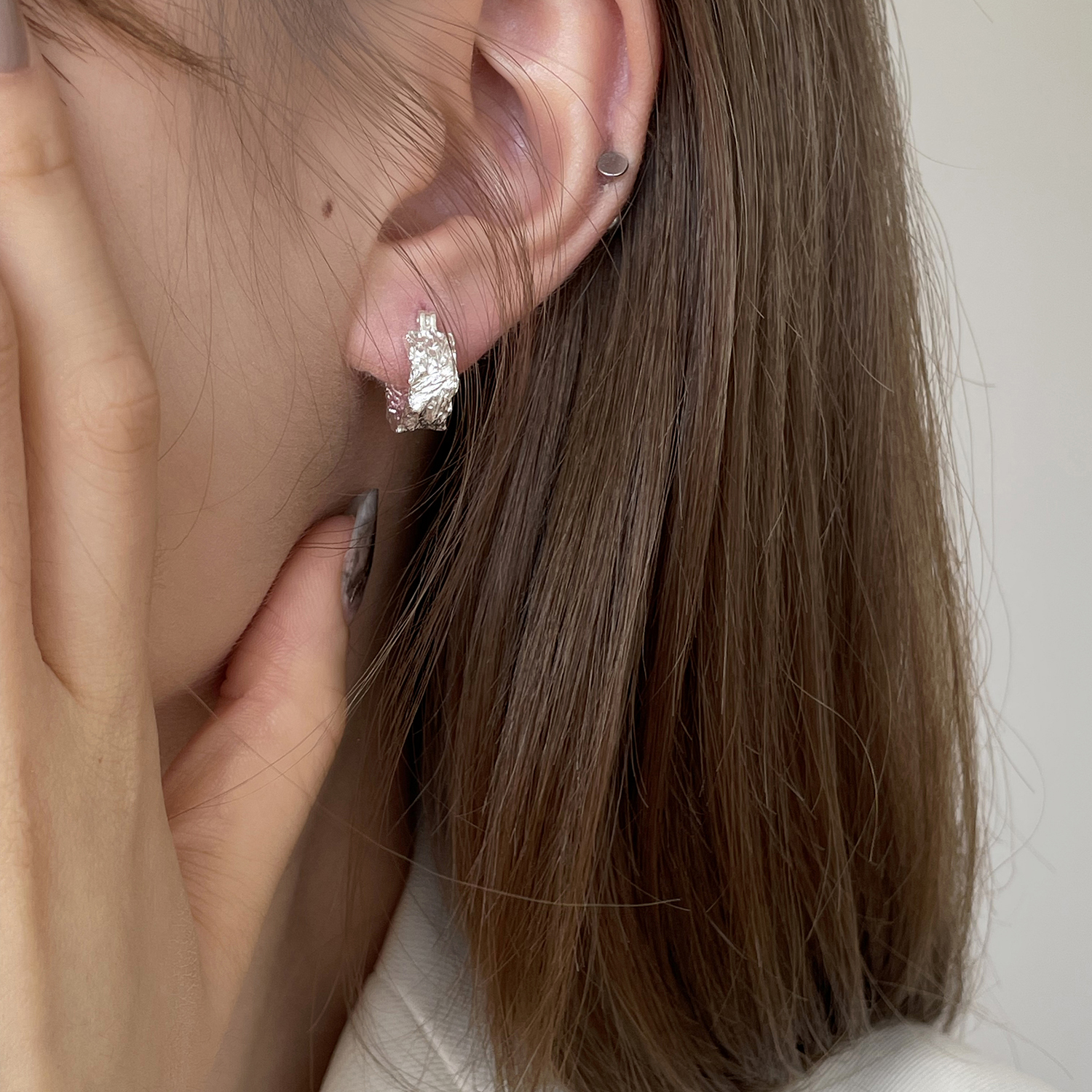 日韩小众设计感冷淡风耳环方形纹理质感耳钉S925纯银耳扣女极简-封面