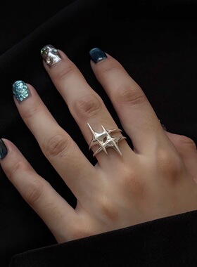 几何四芒小众星体戒指暗黑冷淡风