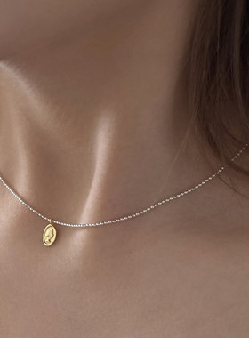 纯银女项链法式撞色浮雕吊坠ins