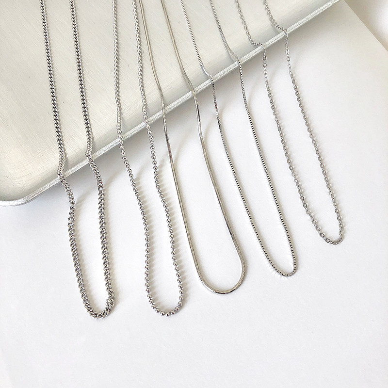 日韩S925纯银项链女锁骨链颈链长链子简约无吊坠银项链配链百搭