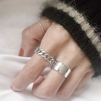 Korean simple and retro aged 925 sterling silver burned silver craft chain twist ring open ring ring thumbnail 3