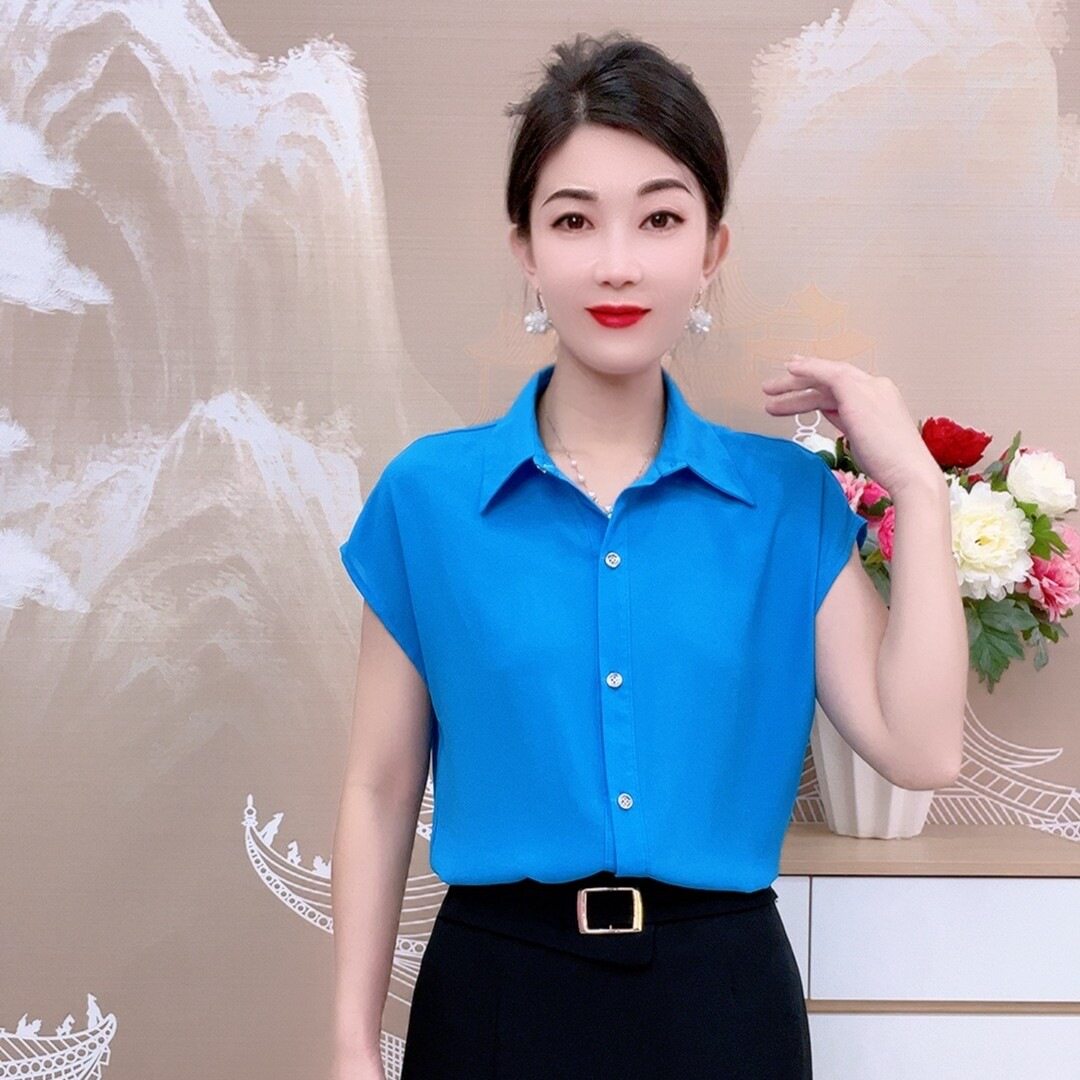 夏季新款衬衫女百搭显瘦衬衫大码宽松气轻薄质开衫短袖洋气雪纺衫