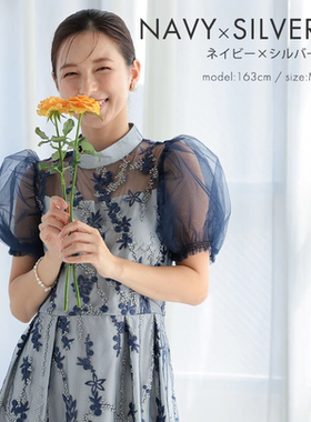 2025春秋女装法式优雅清楚系蕾丝刺绣花纹网纱泡泡袖连衣裙小礼服
