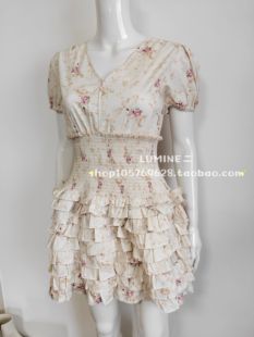 2025日系甜美碎花蛋糕裙女法式气质收腰 夫人不爱荔枝皮连衣裙