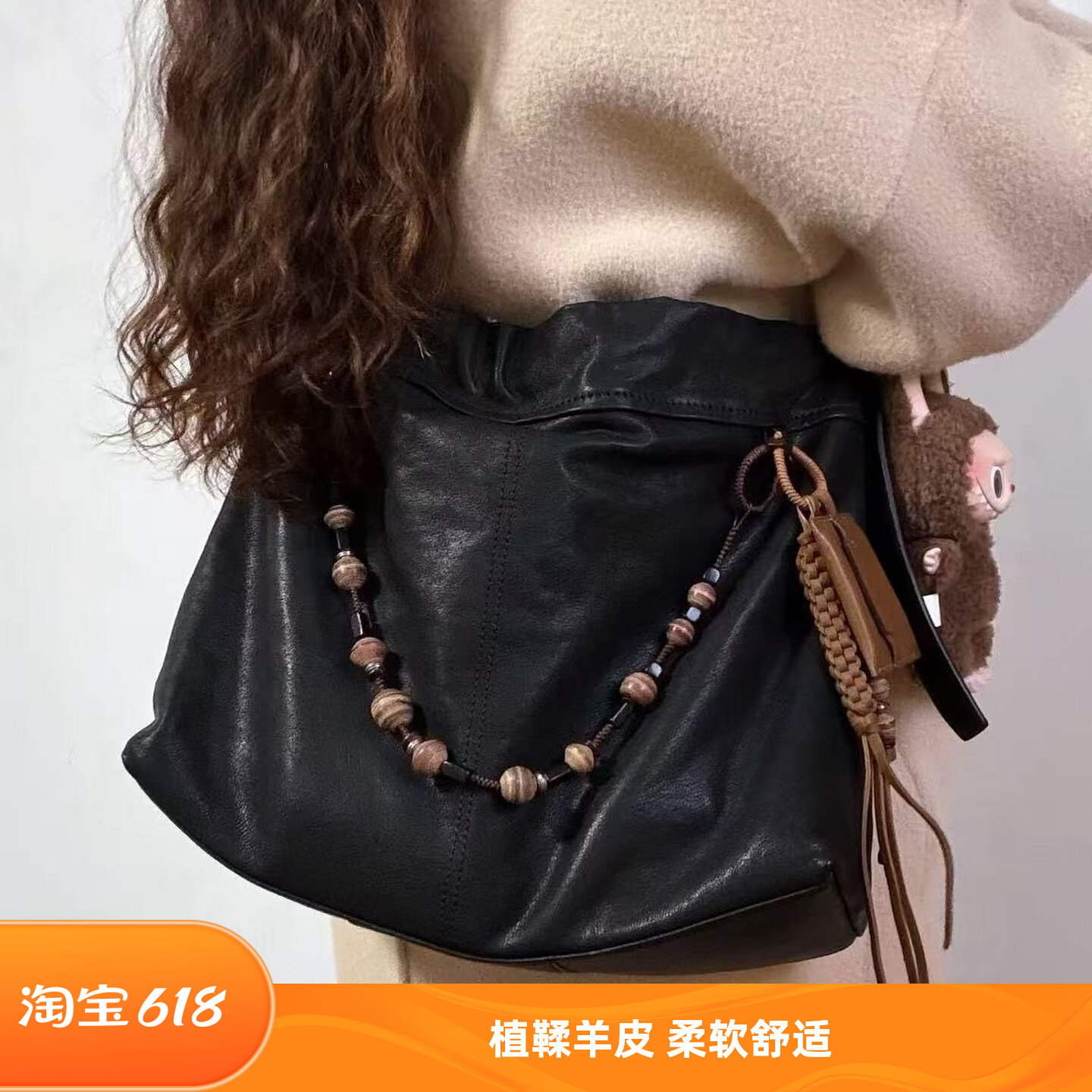 新款植鞣羊皮云舒流浪包大容量托特包通勤包休闲单肩斜挎hobo包女