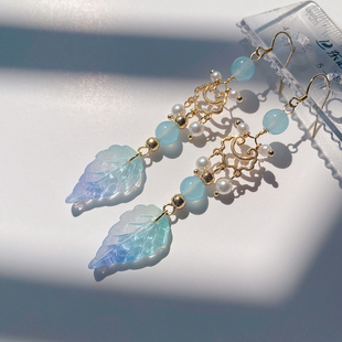 度华年赵今麦李蓉同款琉璃水耳环古风清新蓝绿色系汉服新中式配饰