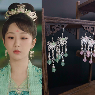 S925银钩长相思杨紫小夭同款古风花片流苏耳环手工古典汉服耳饰