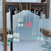 S925银钩沉香颜淡如屑重华长款 古风简约耳环甜美琉璃花瓣气质耳饰