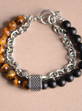 小阁楼男女虎眼石钛钢欧美手链