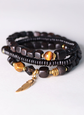 男女黑檀木钛钢欧美方糖手串原创