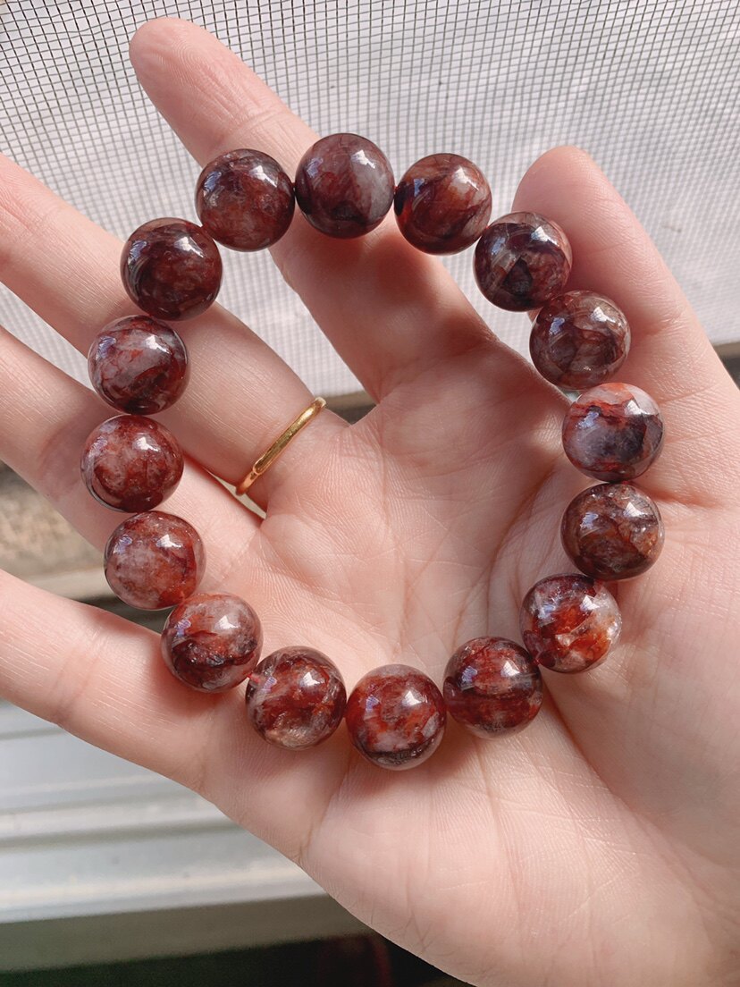 牛血红胶花/鸩羽幽灵单圈手串