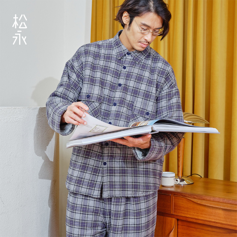 新款保暖夹棉加厚家居服松永男士