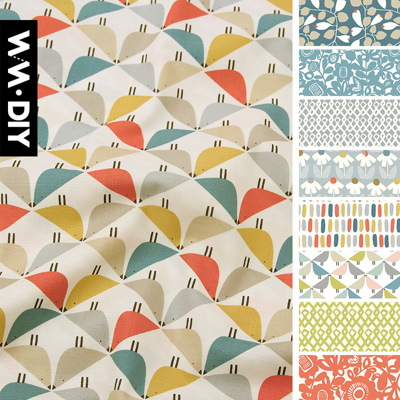 手绘小花灰粉色系 卡通可爱风布料 ins桌布 服装棉布 拼布手工diy