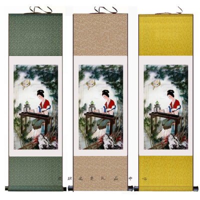 四大名著弹琴丝绸卷轴画
