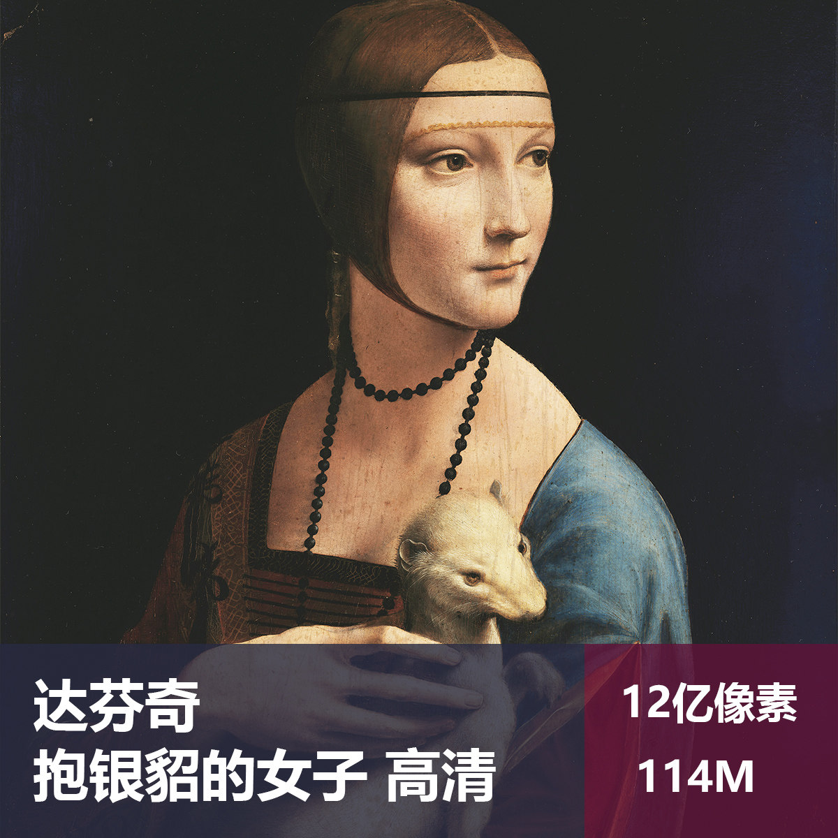 抱银貂的女子达芬奇高清油画原版作品装饰画喷绘素材图片