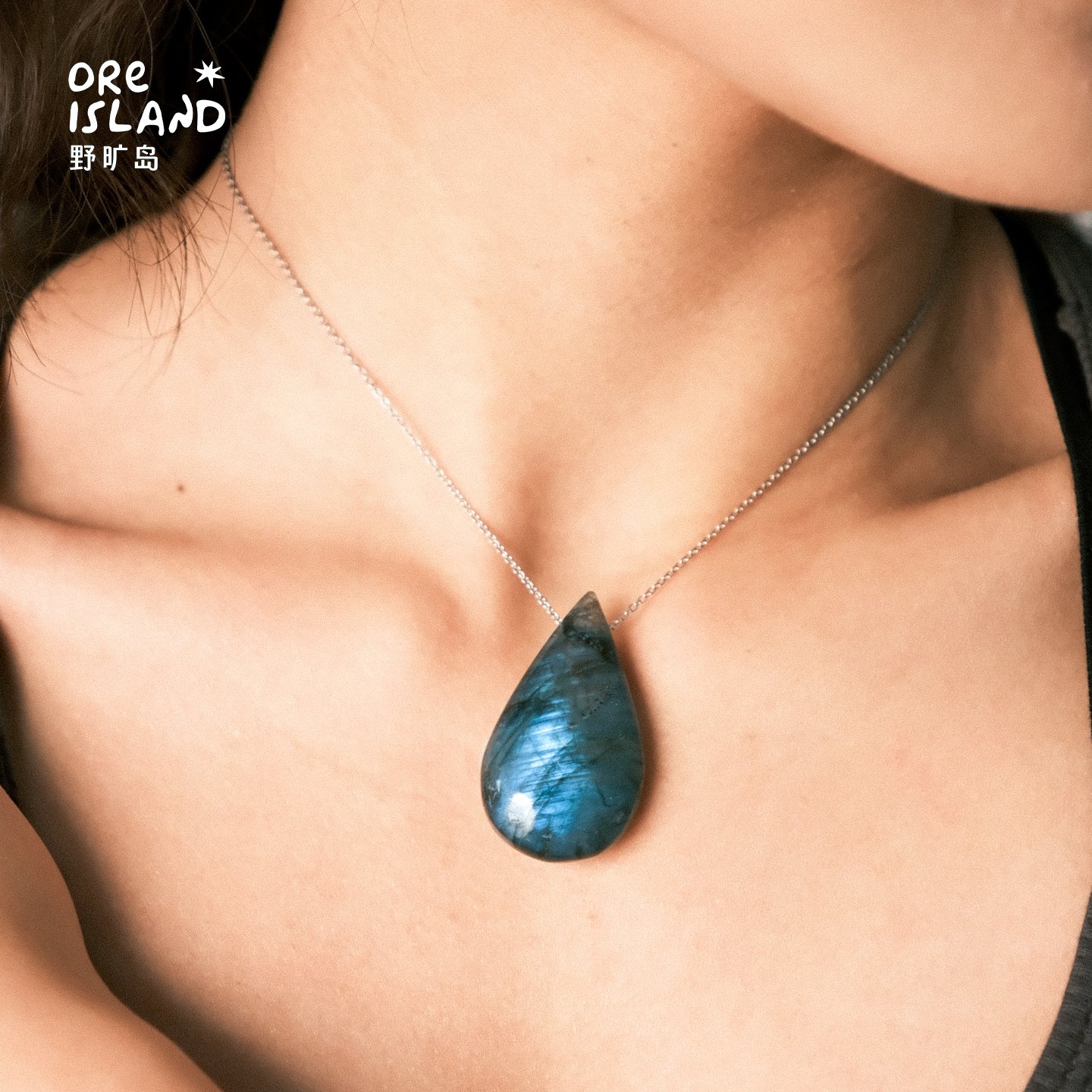 野矿岛月光石不对称项链女锁骨链