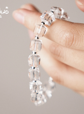 野矿岛幸运豆方糖白水晶S925银手链女森系清冷感ins风百搭手串
