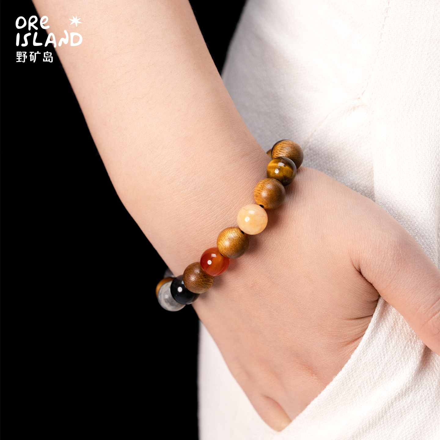 野矿岛董洁同款新中式沉香珠多宝珠手串手链925纯银天然石手链
