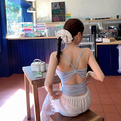 春夏纯棉美背带胸垫吊带背心
