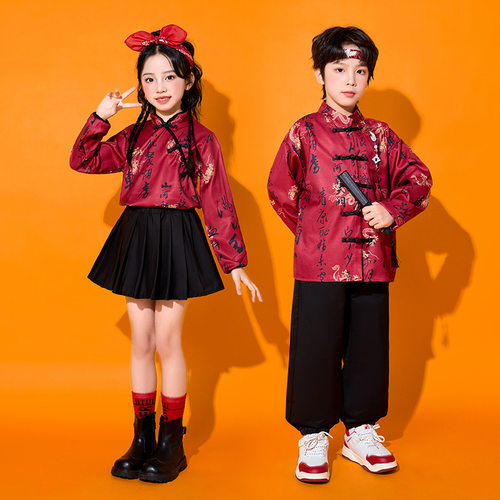 儿童元旦演出服中国风服装合唱服汉服喜庆表演服古装男童唐装女童