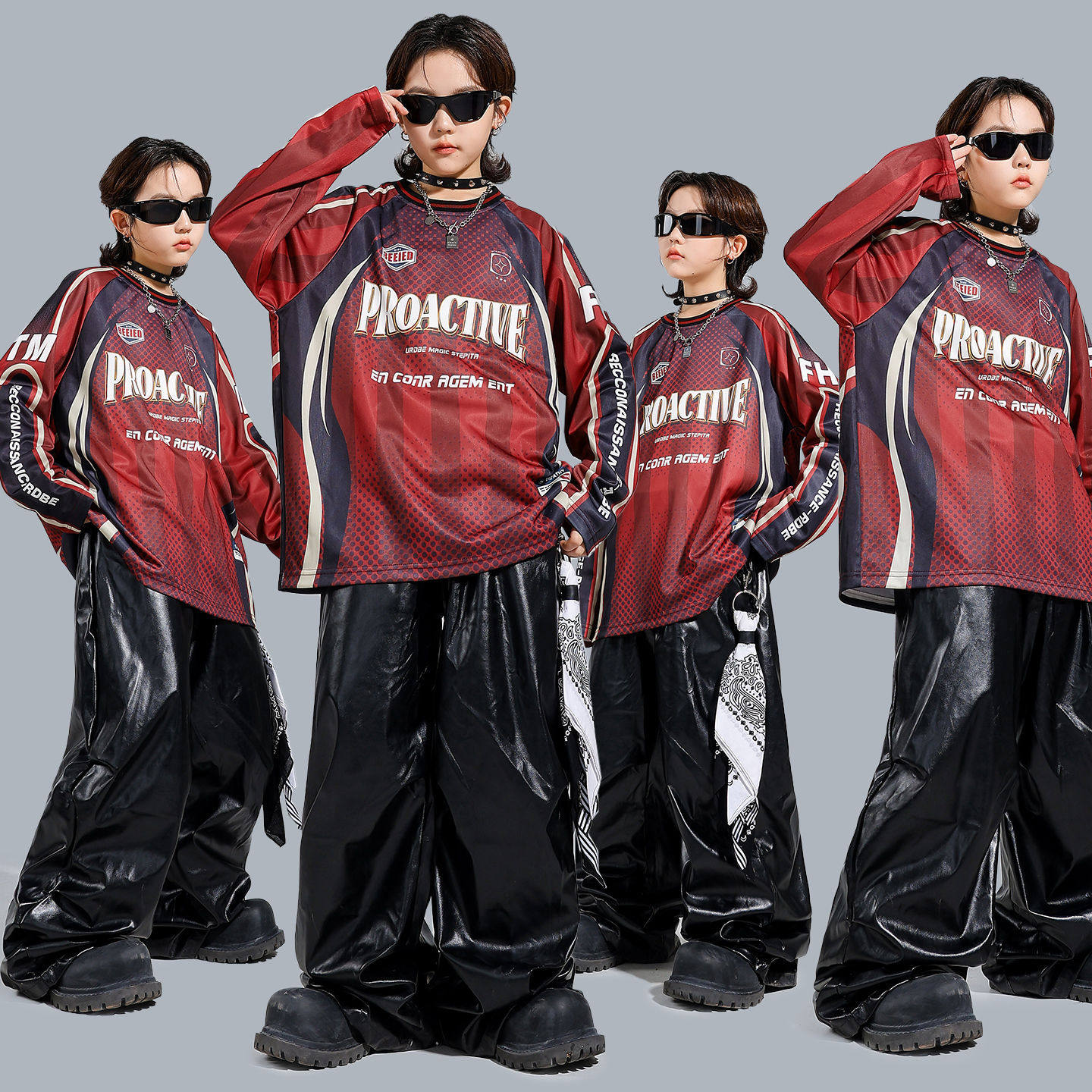 元旦儿童街舞服嘻哈痞帅男童美式复古长袖套装潮酷女童爵士舞表演