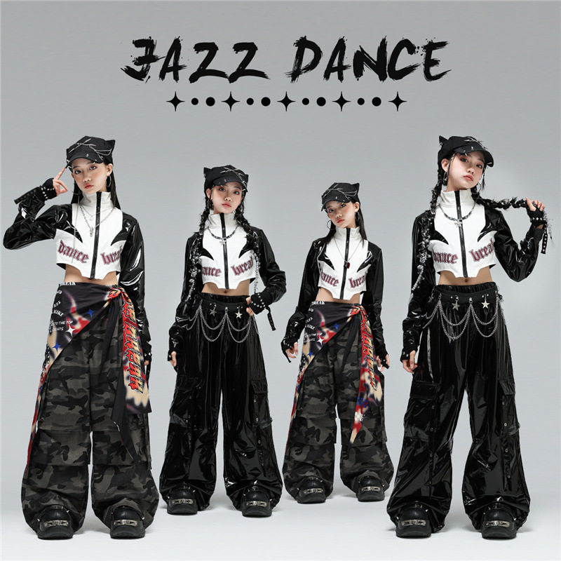 爵士舞女童服装潮酷儿童皮夹克时髦少儿街舞表演出服炸街走秀女孩