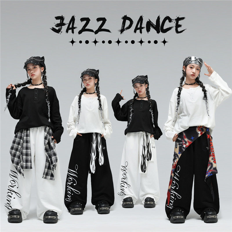 爵士舞女童服装嘻哈女孩街舞练功服穿搭少儿炸街舞蹈表演出服时髦