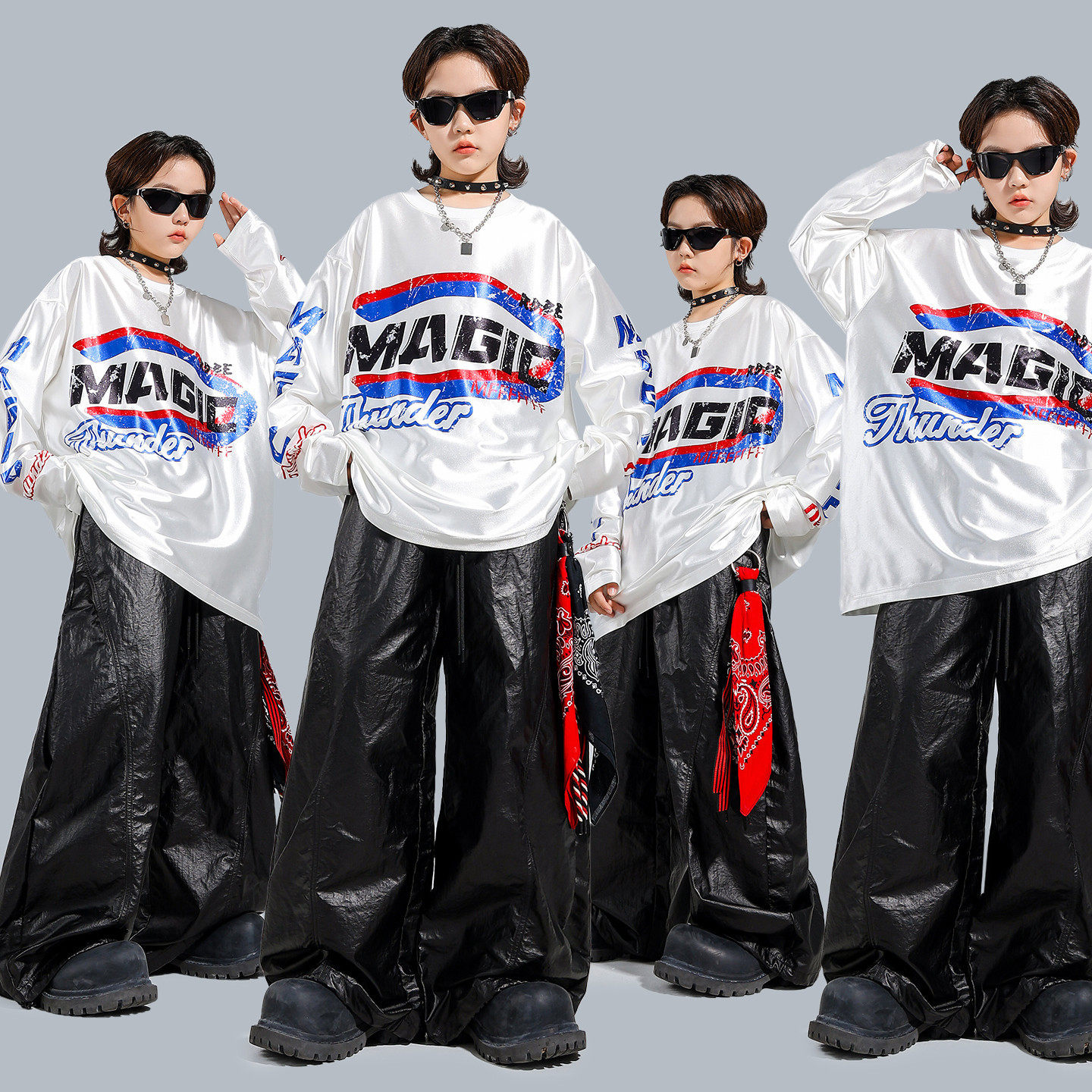 元旦儿童街舞演出服嘻哈宽松男童hiphop舞蹈表演服女童爵士舞服装