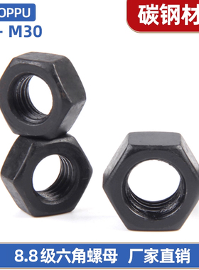 8.8级高强度黑色六角螺母六角螺丝帽M2M2.5M3,4M5M6M8M10M12-M30