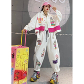 洋气宽松减龄百搭开衫 潮牌卡通印花休闲套装 个性 新款 女2026春季