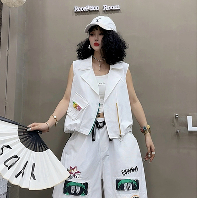 夏季新款宽松显瘦牛仔贴章马甲