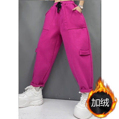 大码宽松加绒加厚哈伦休闲裤女2024年冬季新款百搭显瘦保暖卫裤