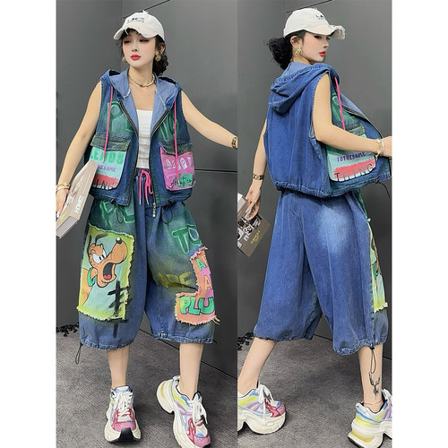 夏季女装牛仔马甲牛仔裤两件套