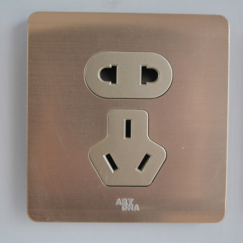86型开关插座 雅点a66家用香槟金色拉丝面板 五孔二三位电源插
