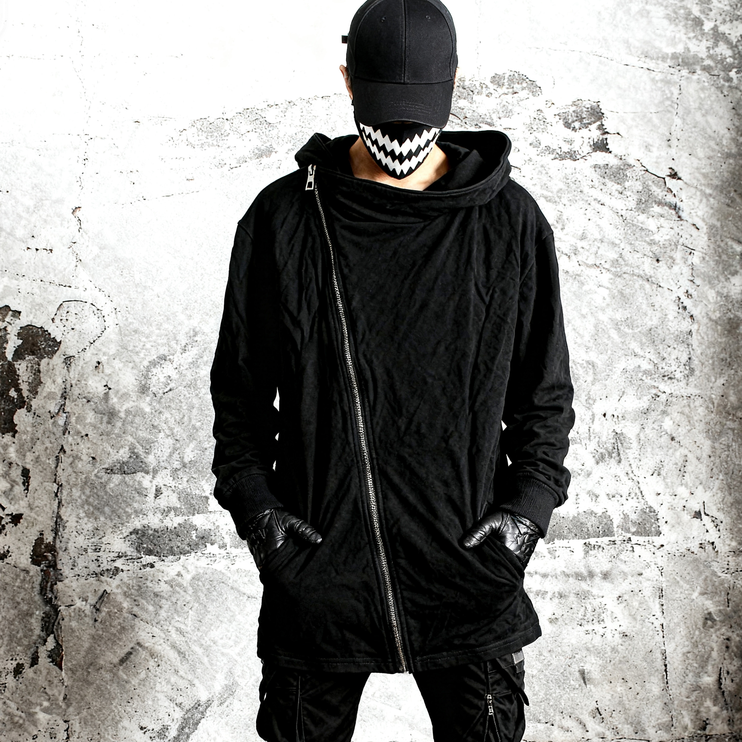 暗黑系斜拉链卫衣外套男日系痞帅开衫连帽修身巫师帽大码小众上衣