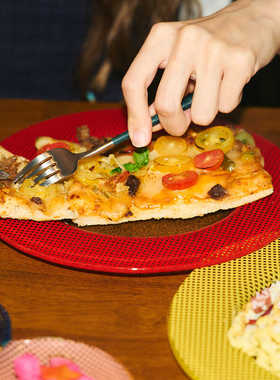 韩国正品eding玻璃系列Checky多巴胺彩色方格平盘深盘椭圆盘复古