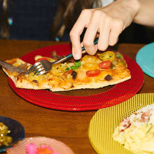 韩国正品eding玻璃系列Checky多巴胺彩色方格平盘深盘椭圆盘复古