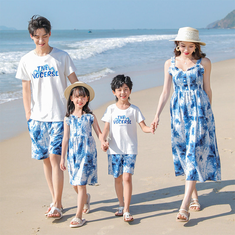 夏季海边度假亲子吊带连衣裙