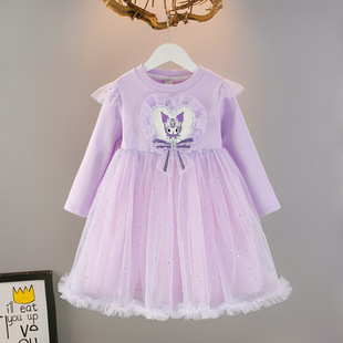 儿童库洛米公主裙女童连衣裙子紫色女宝洋气小女孩日常可穿春秋款