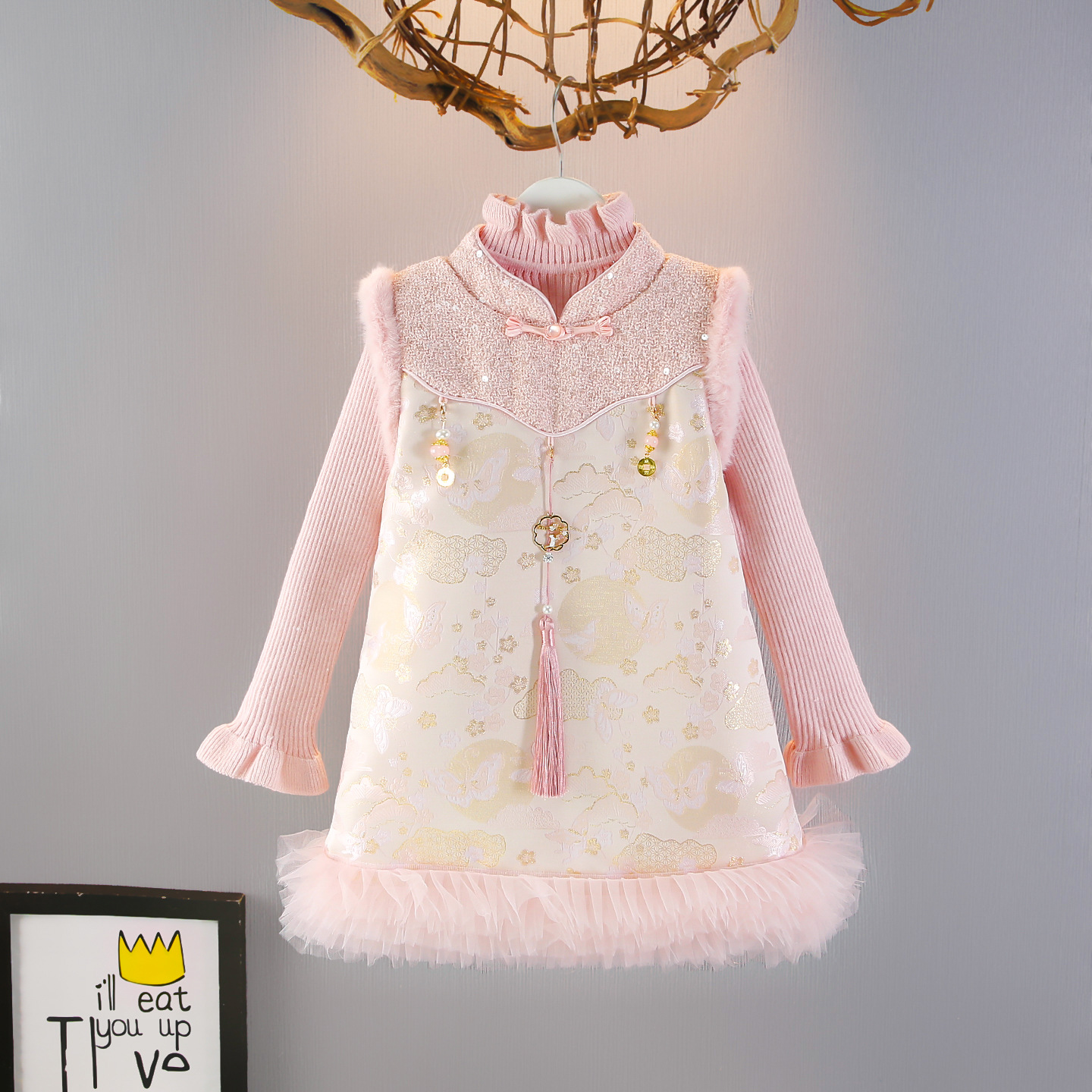 女童两件套装儿童背心裙中国风