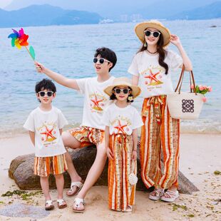 亲子装夏装海边度假沙滩套装一家四口母女装父子装夏季新款一家人