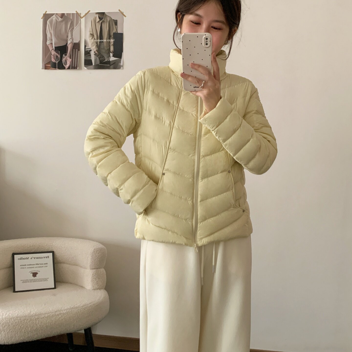 老钱风轻薄立领防风排骨羽绒服