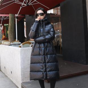 2025内收腰新款 收腰加厚东北抗寒外套 金标鹅绒羽绒服亮面过膝长款